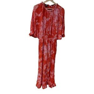 Pinko Sz 10 Aquarius Tuta Jumpsuit Orange Pink Floral Crepe Wide Leg 3/4 Sleeves